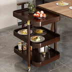 3-Tier Bamboo Brown Round Swivel Side Table for Living Room