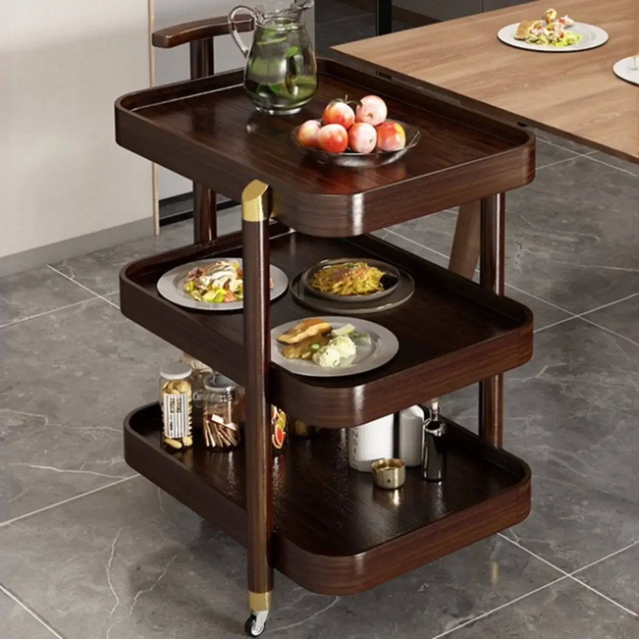 3-Tier Bamboo Brown Round Swivel Side Table for Living Room