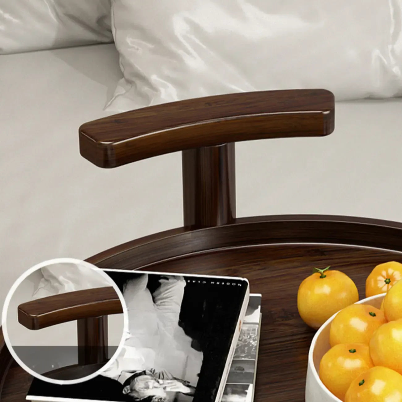 3-Tier Bamboo Brown Round Swivel Side Table for Living Room