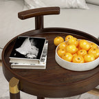 3-Tier Bamboo Brown Round Swivel Side Table for Living Room