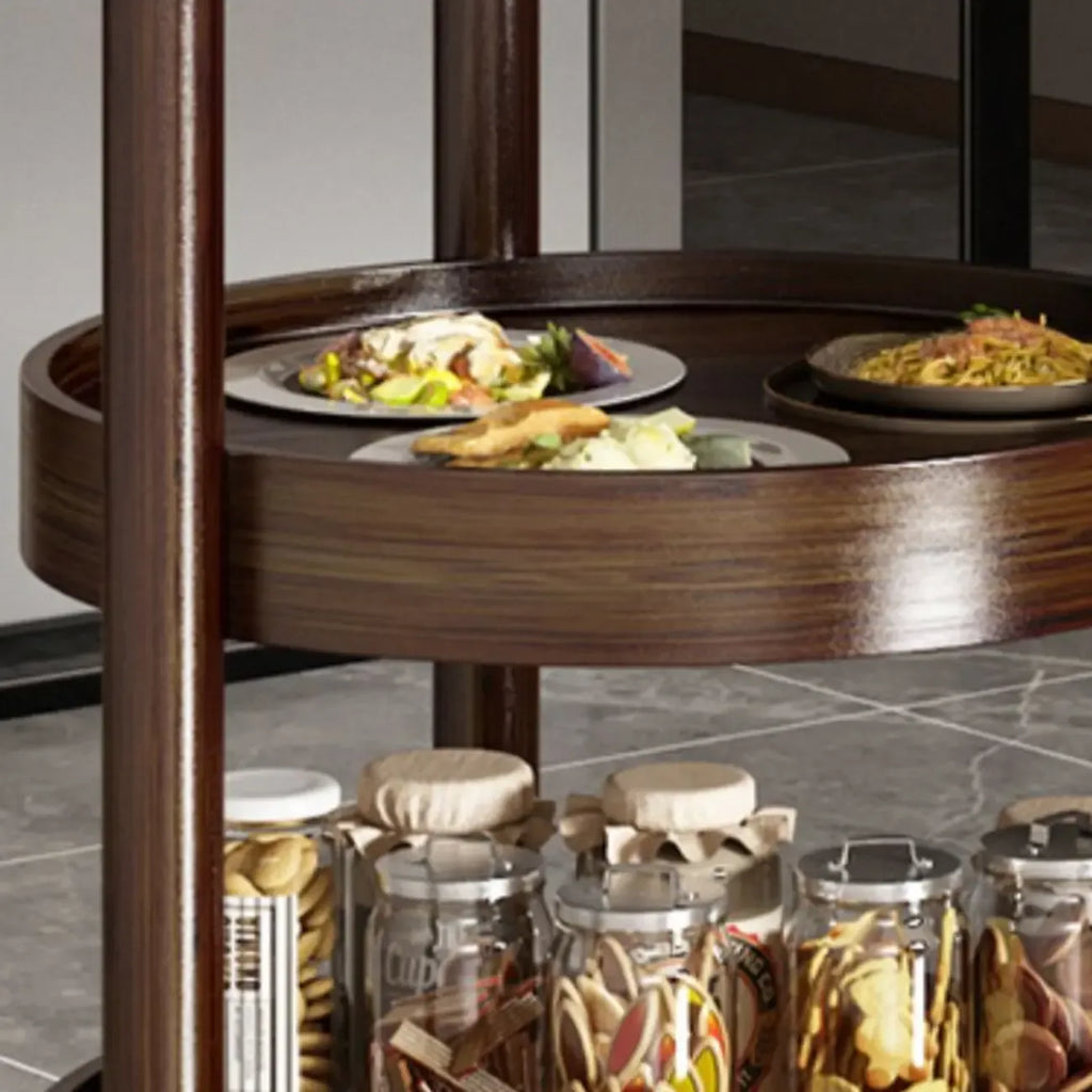 3-Tier Bamboo Brown Round Swivel Side Table for Living Room