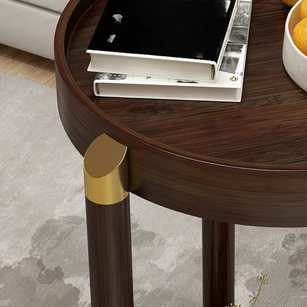 3-Tier Bamboo Brown Round Swivel Side Table for Living Room