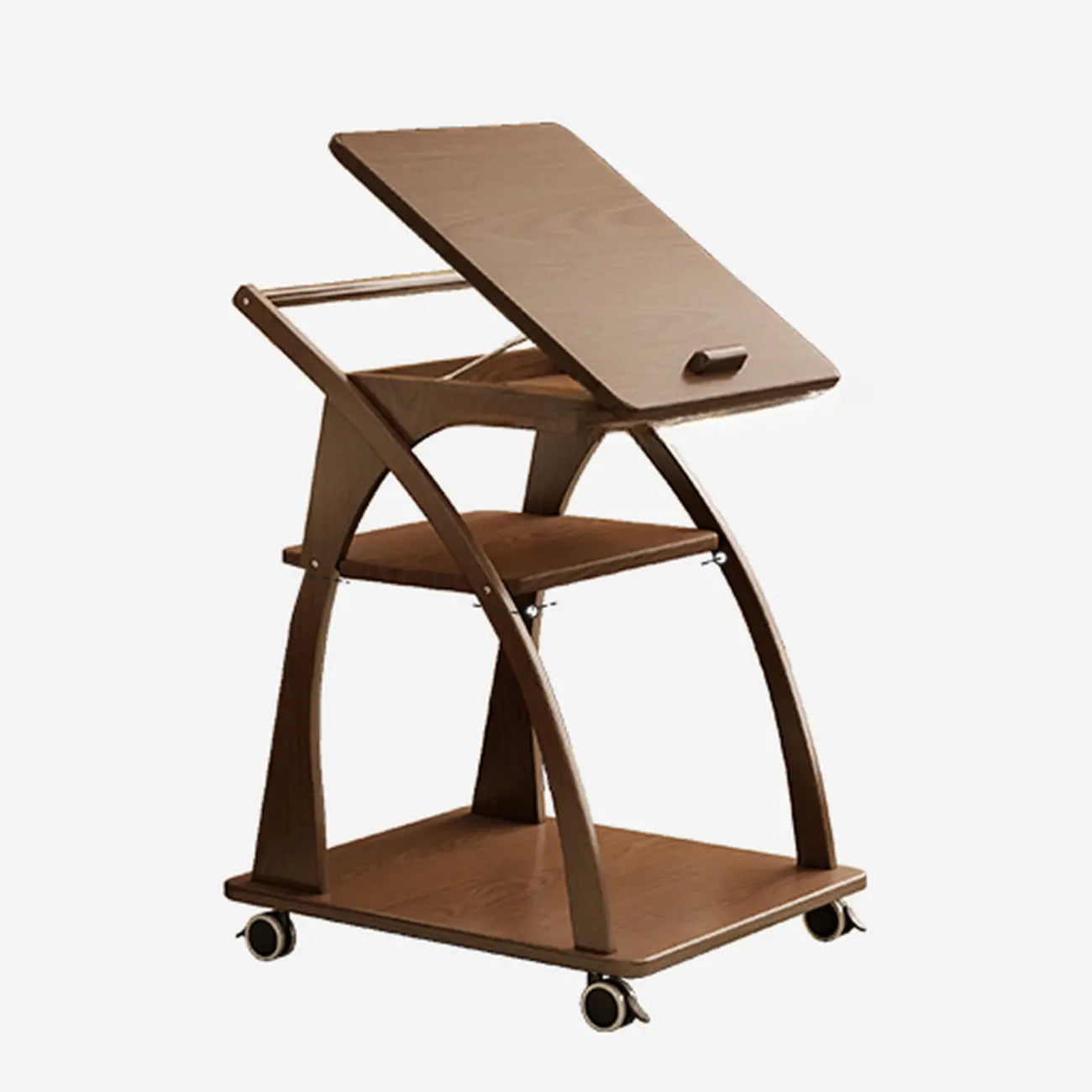 Folding 3-Tier Wooden Flip Top Rolling Side Table Nut-Brown