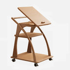 Folding 3-Tier Wooden Flip Top Rolling Side Table Nut-Brown