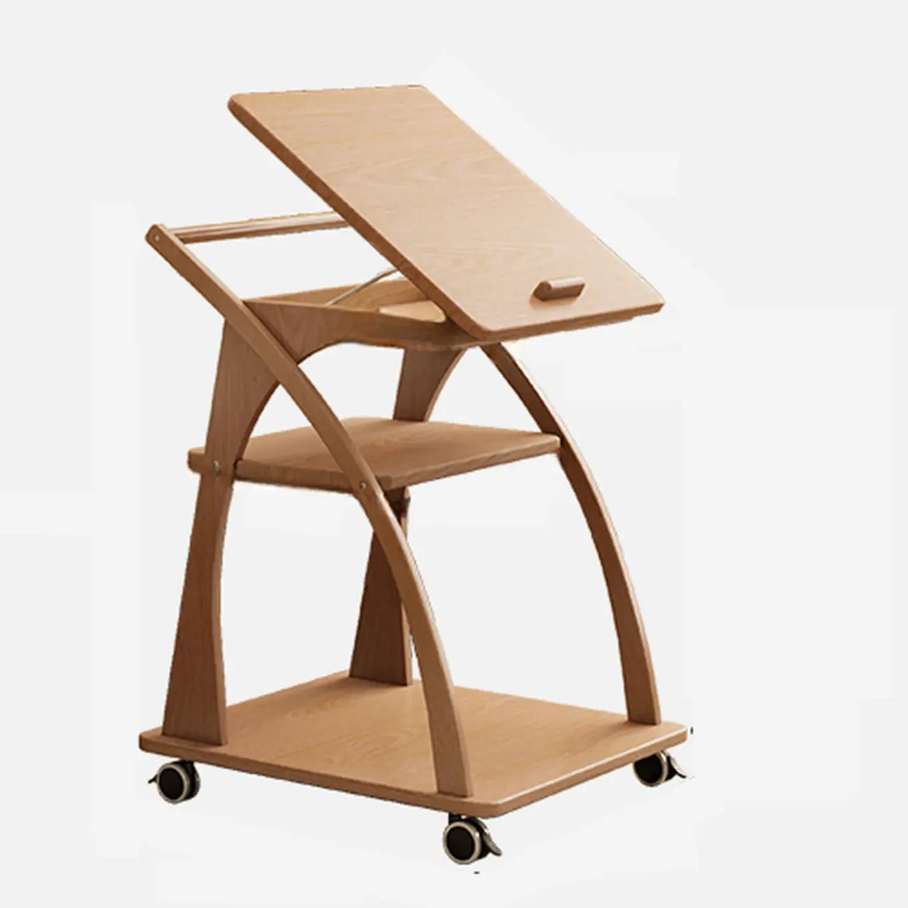 Folding 3-Tier Wooden Flip Top Rolling Side Table Nut-Brown