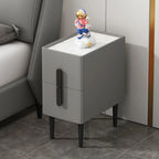 Trendy Gray Bedside 2-Drawer Nightstand with Stone Top