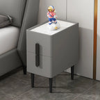 Trendy Gray Bedside 2-Drawer Nightstand with Stone Top