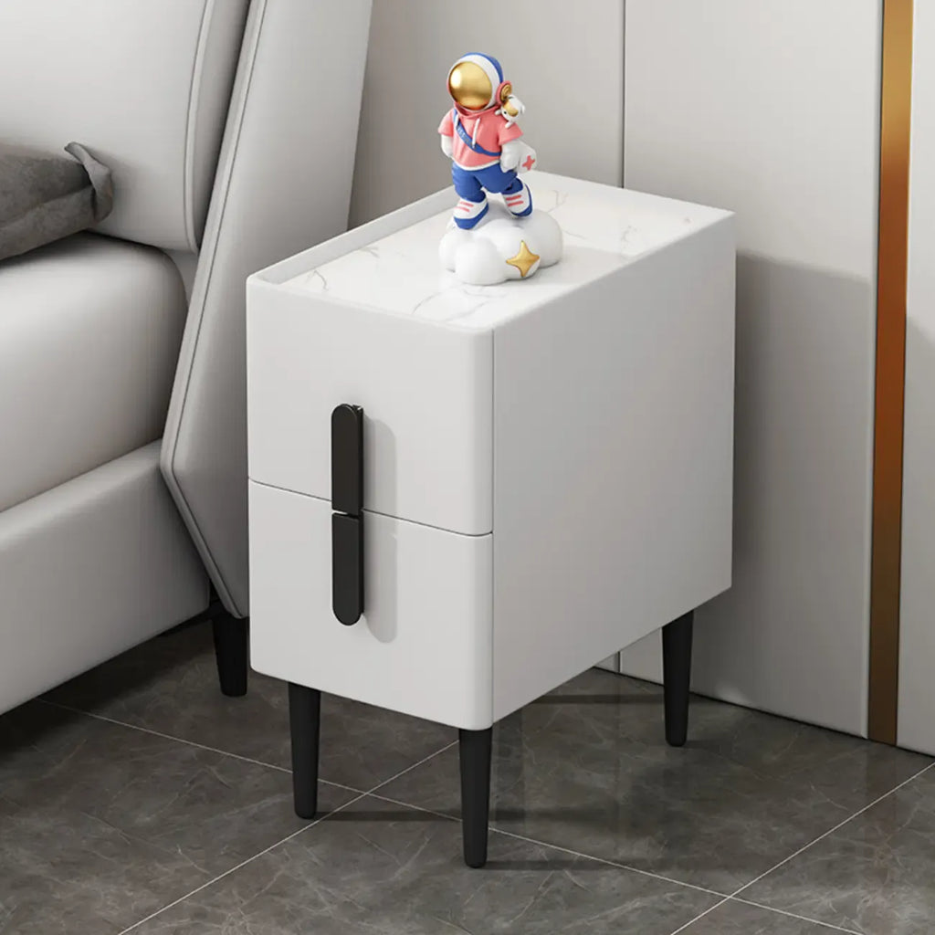 Trendy Gray Bedside 2-Drawer Nightstand with Stone Top