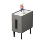 Trendy Gray Bedside 2-Drawer Nightstand with Stone Top