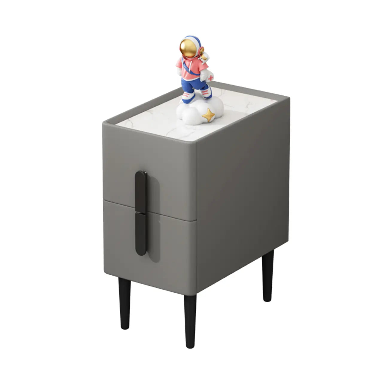 Trendy Gray Bedside 2-Drawer Nightstand with Stone Top