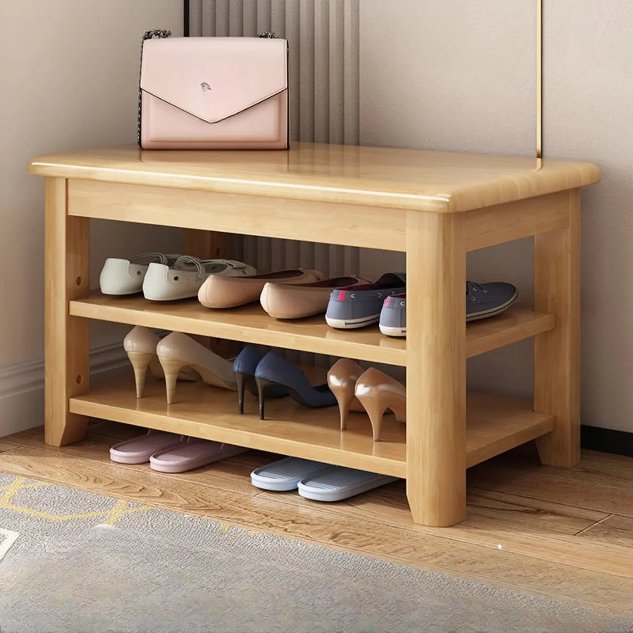 Simple Rectangular Solid Color Storage Entryway Bench