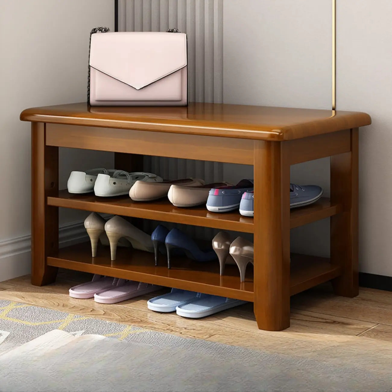 Simple Rectangular Solid Color Storage Entryway Bench