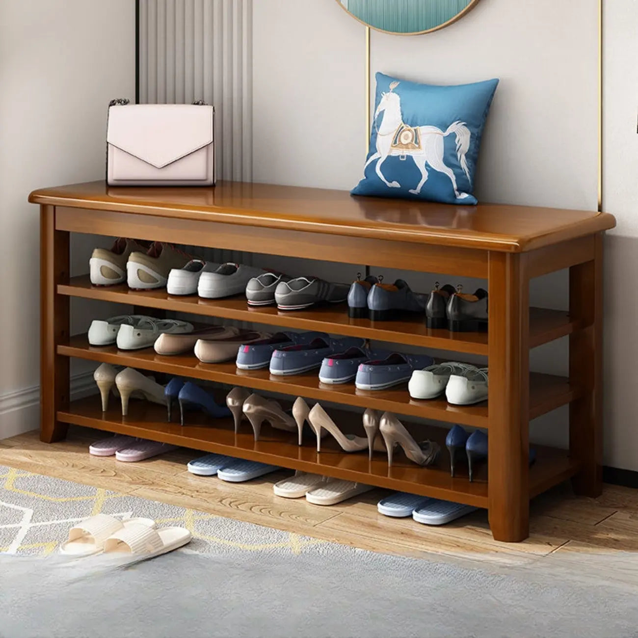 Simple Rectangular Solid Color Storage Entryway Bench