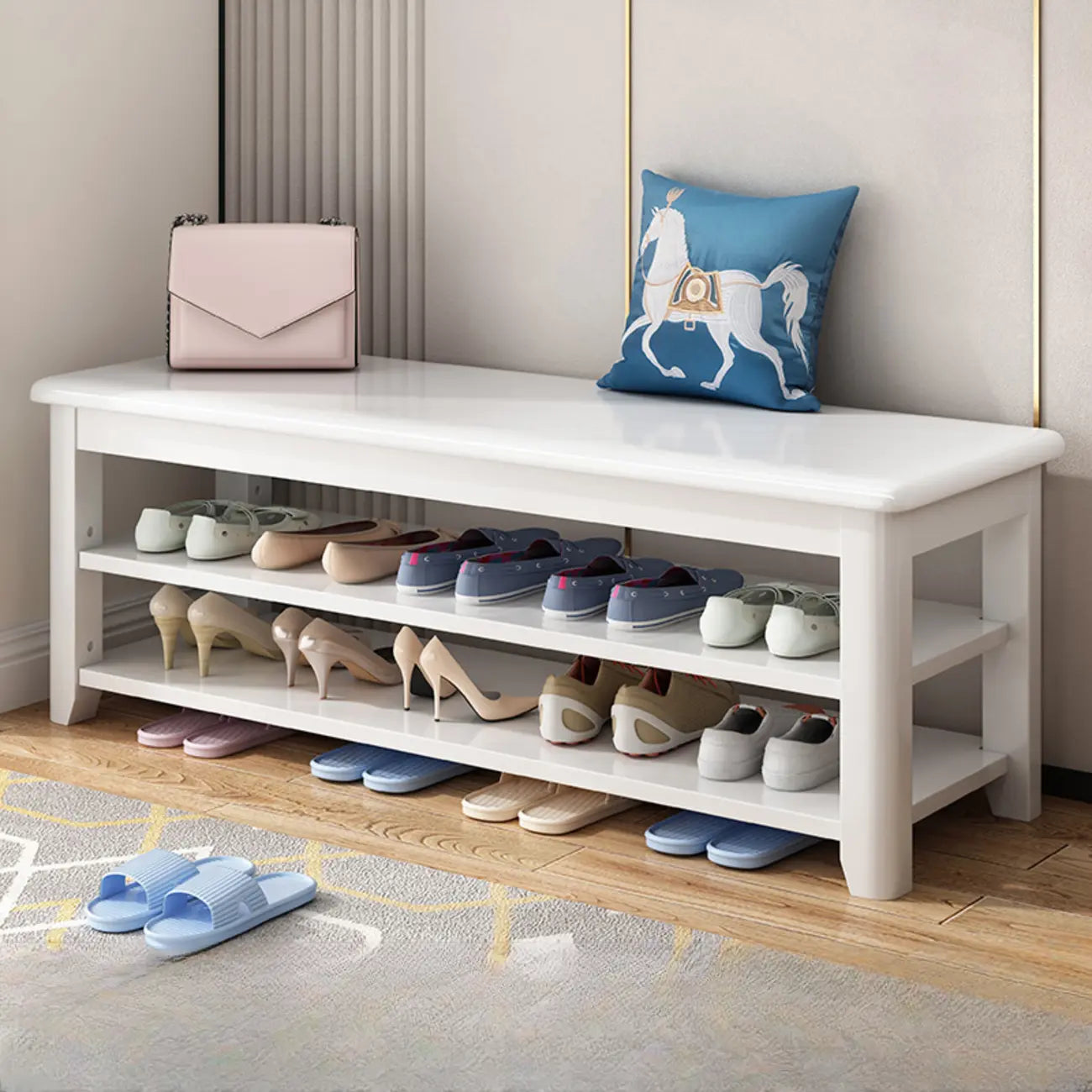Simple Rectangular Solid Color Storage Entryway Bench