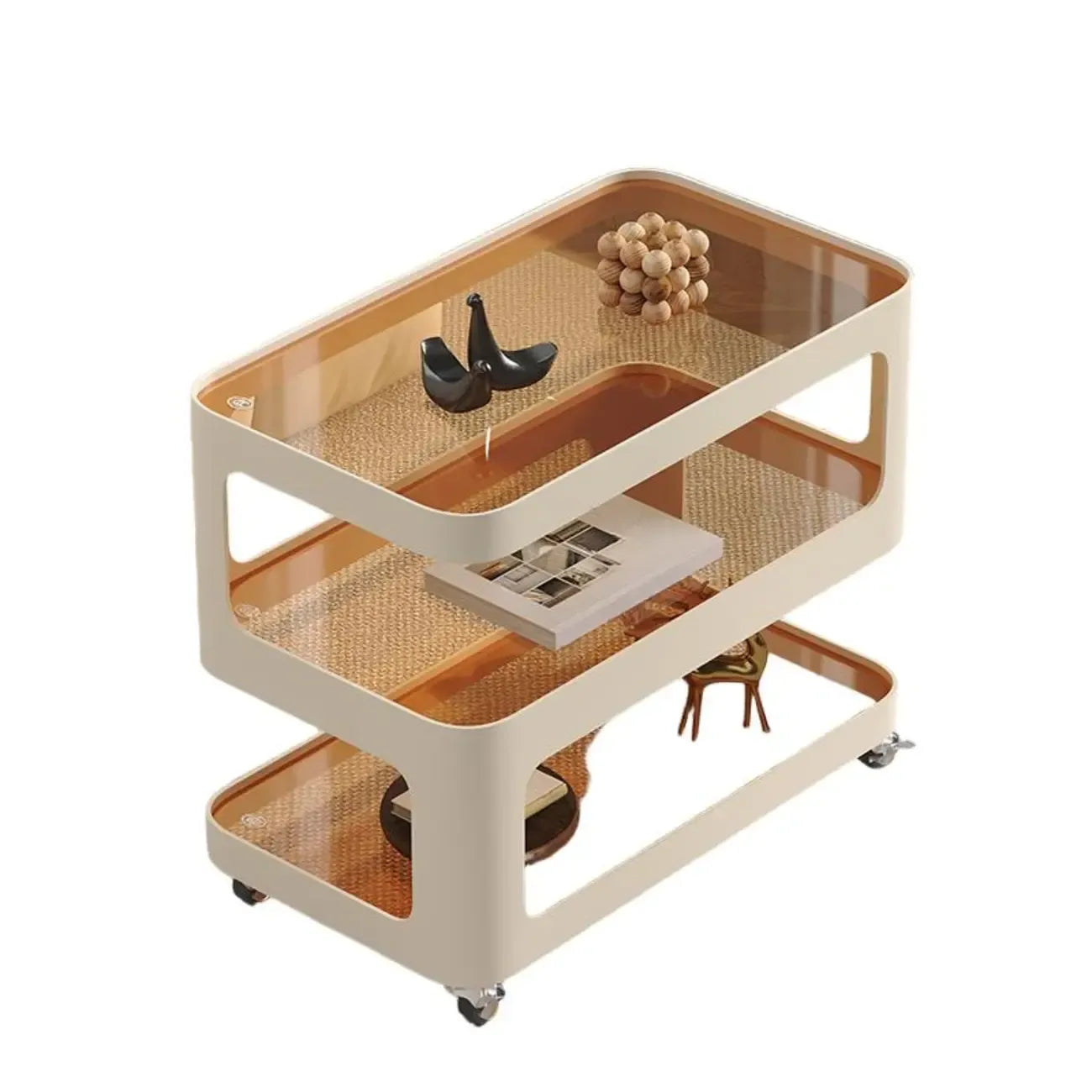 Unique 3-Tier Rotating White Corrugated Glass Metal Side Table