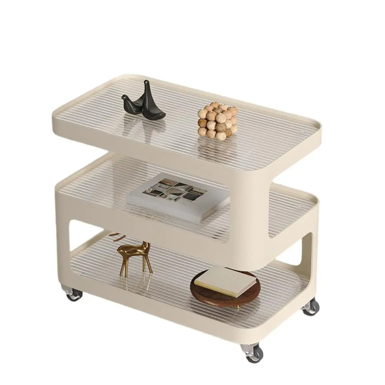 Unique 3-Tier Rotating White Corrugated Glass Metal Side Table