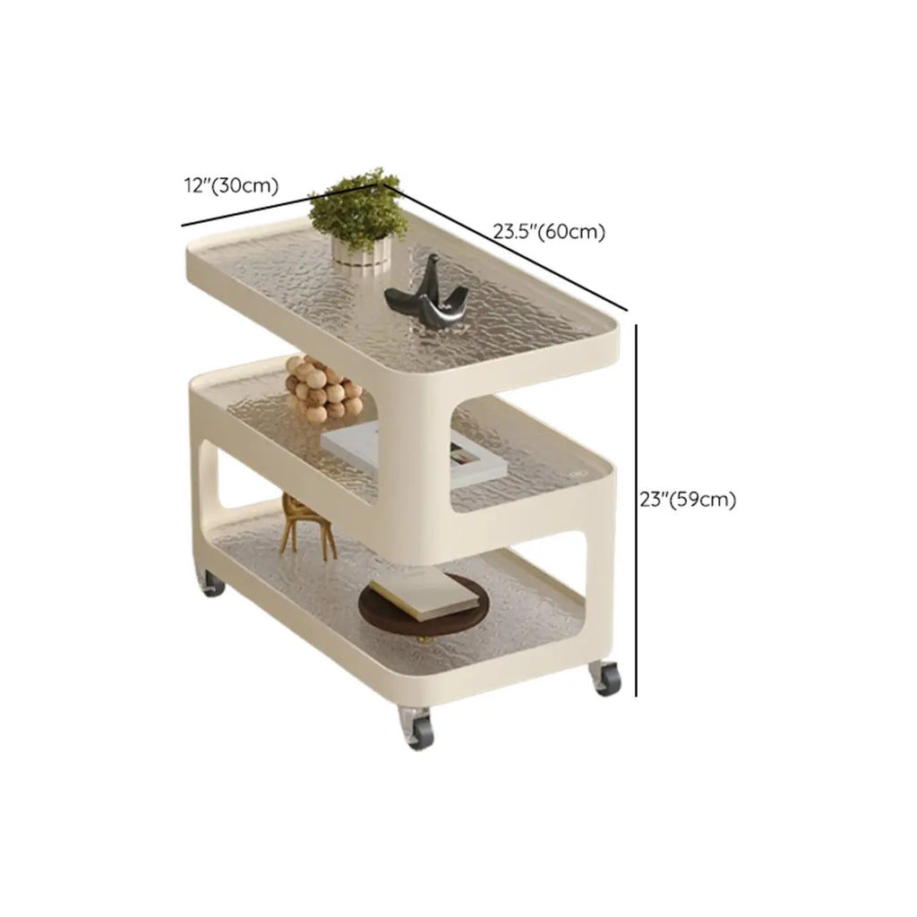 Unique 3-Tier Rotating White Corrugated Glass Metal Side Table
