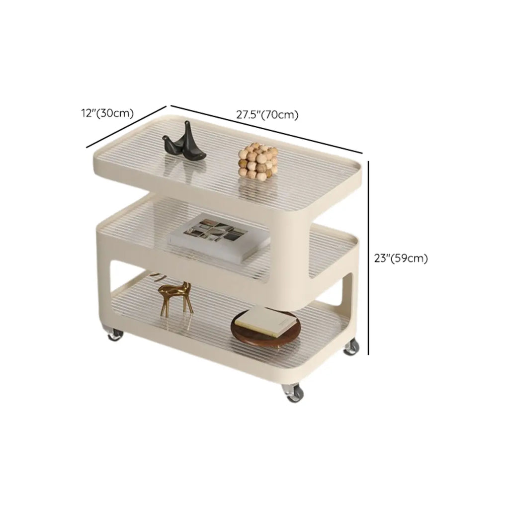 Unique 3-Tier Rotating White Corrugated Glass Metal Side Table