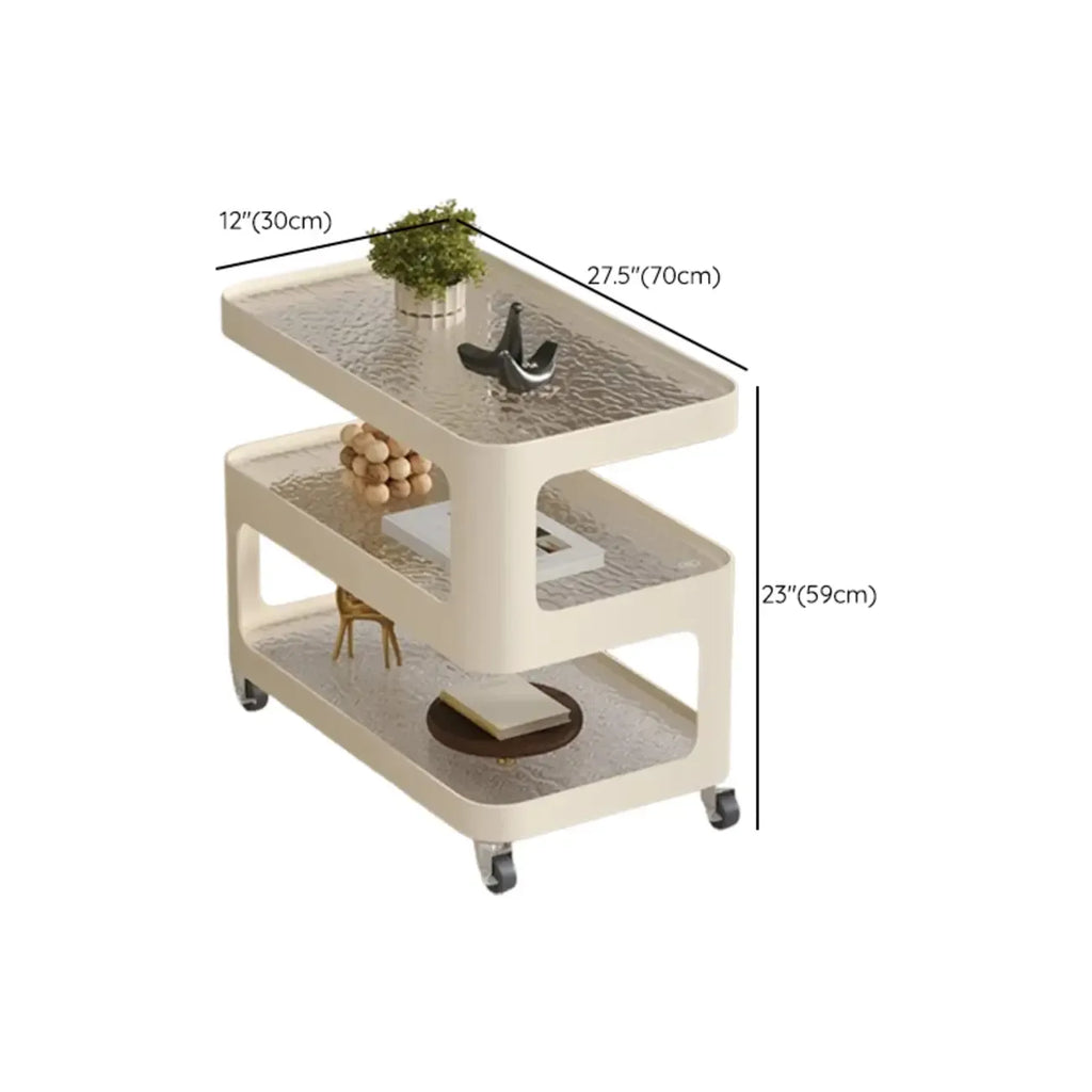 Unique 3-Tier Rotating White Corrugated Glass Metal Side Table