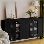 Narrow Glass Wooden White Black Sideboard Cabinet with Doors
