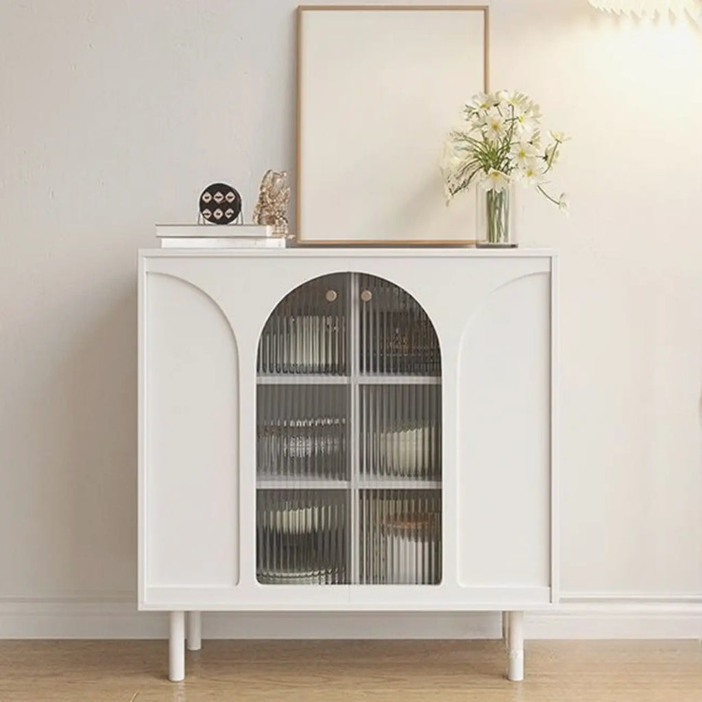 Narrow Glass Wooden White Black Sideboard Cabinet with Doors