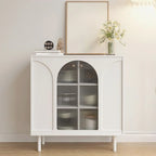 Narrow Glass Wooden White Black Sideboard Cabinet with Doors