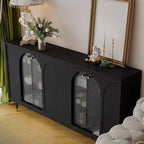 Narrow Glass Wooden White Black Sideboard Cabinet with Doors