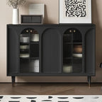 Narrow Glass Wooden White Black Sideboard Cabinet with Doors