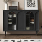 Narrow Glass Wooden White Black Sideboard Cabinet with Doors