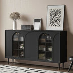 Narrow Glass Wooden White Black Sideboard Cabinet with Doors