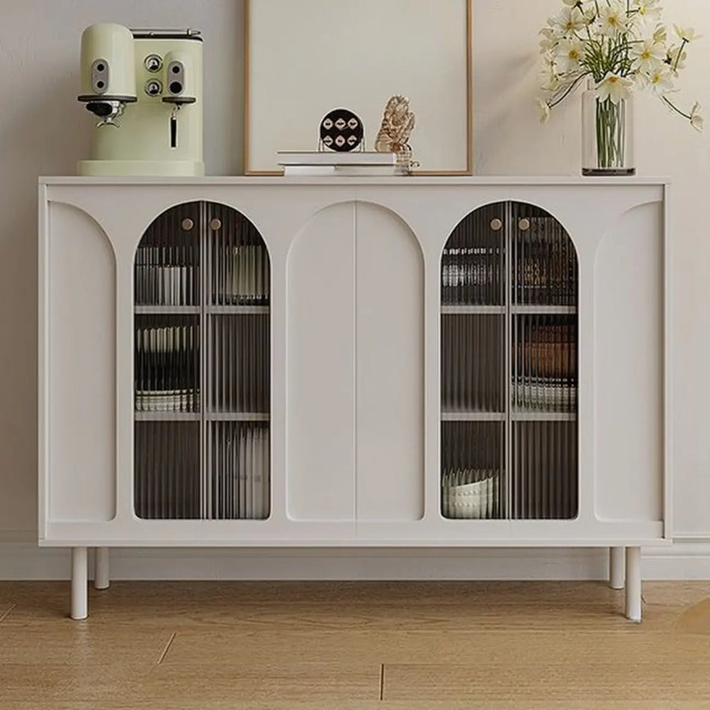 Narrow Glass Wooden White Black Sideboard Cabinet with Doors