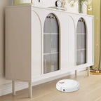 Narrow Glass Wooden White Black Sideboard Cabinet with Doors