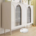 Narrow Glass Wooden White Black Sideboard Cabinet with Doors