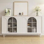 Narrow Glass Wooden White Black Sideboard Cabinet with Doors