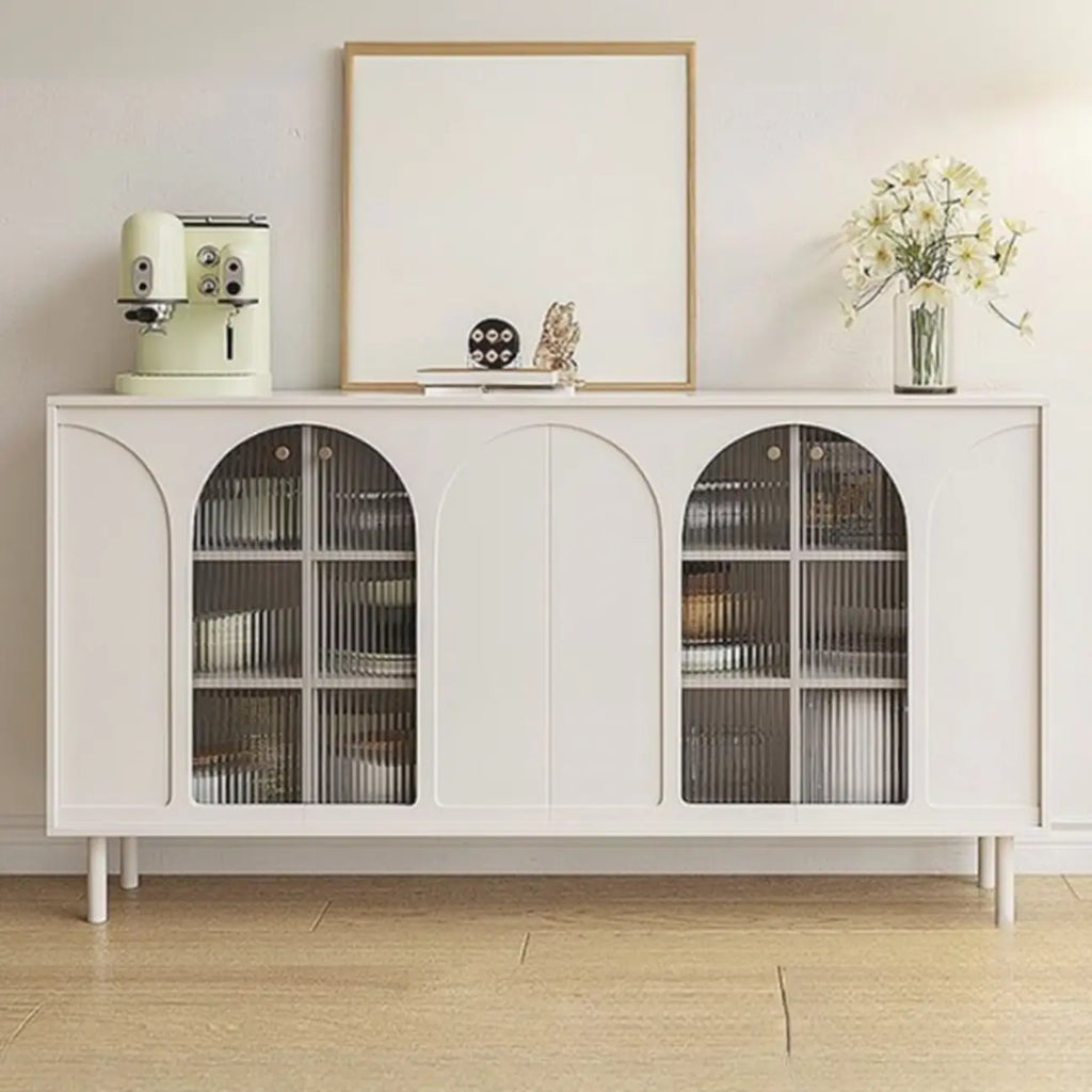 Narrow Glass Wooden White Black Sideboard Cabinet with Doors