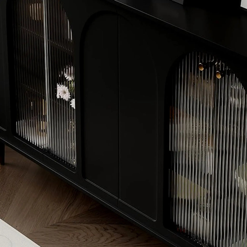 Narrow Glass Wooden White Black Sideboard Cabinet with Doors