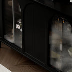 Narrow Glass Wooden White Black Sideboard Cabinet with Doors