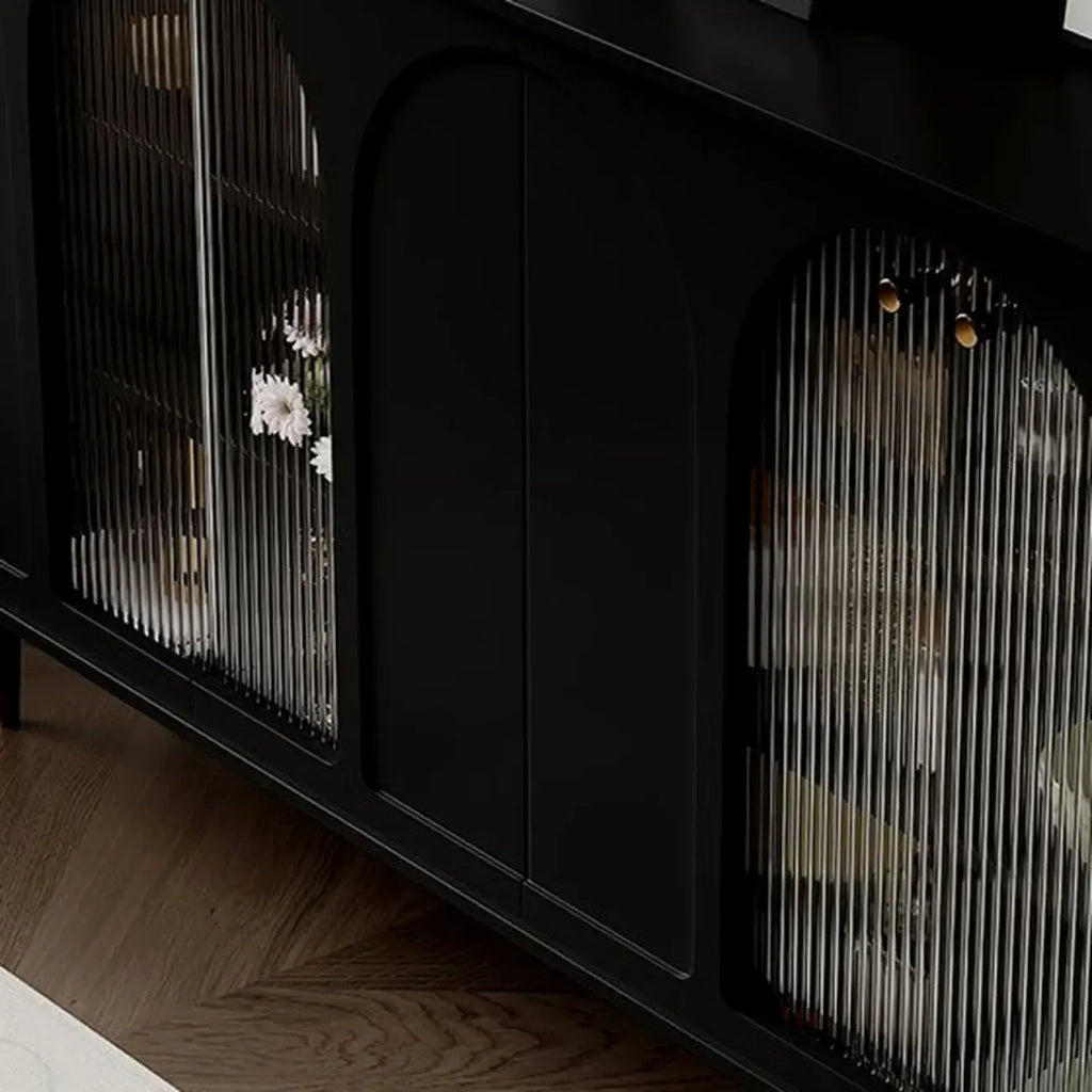 Narrow Glass Wooden White Black Sideboard Cabinet with Doors