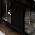 Narrow Glass Wooden White Black Sideboard Cabinet with Doors