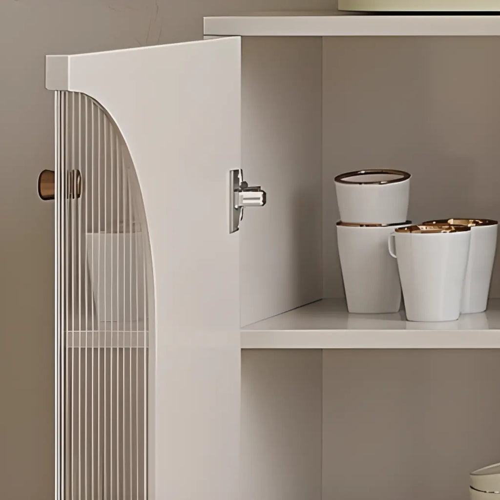 Narrow Glass Wooden White Black Sideboard Cabinet with Doors