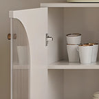 Narrow Glass Wooden White Black Sideboard Cabinet with Doors