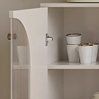 Narrow Glass Wooden White Black Sideboard Cabinet with Doors