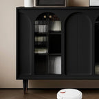Narrow Glass Wooden White Black Sideboard Cabinet with Doors