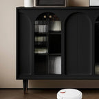 Narrow Glass Wooden White Black Sideboard Cabinet with Doors