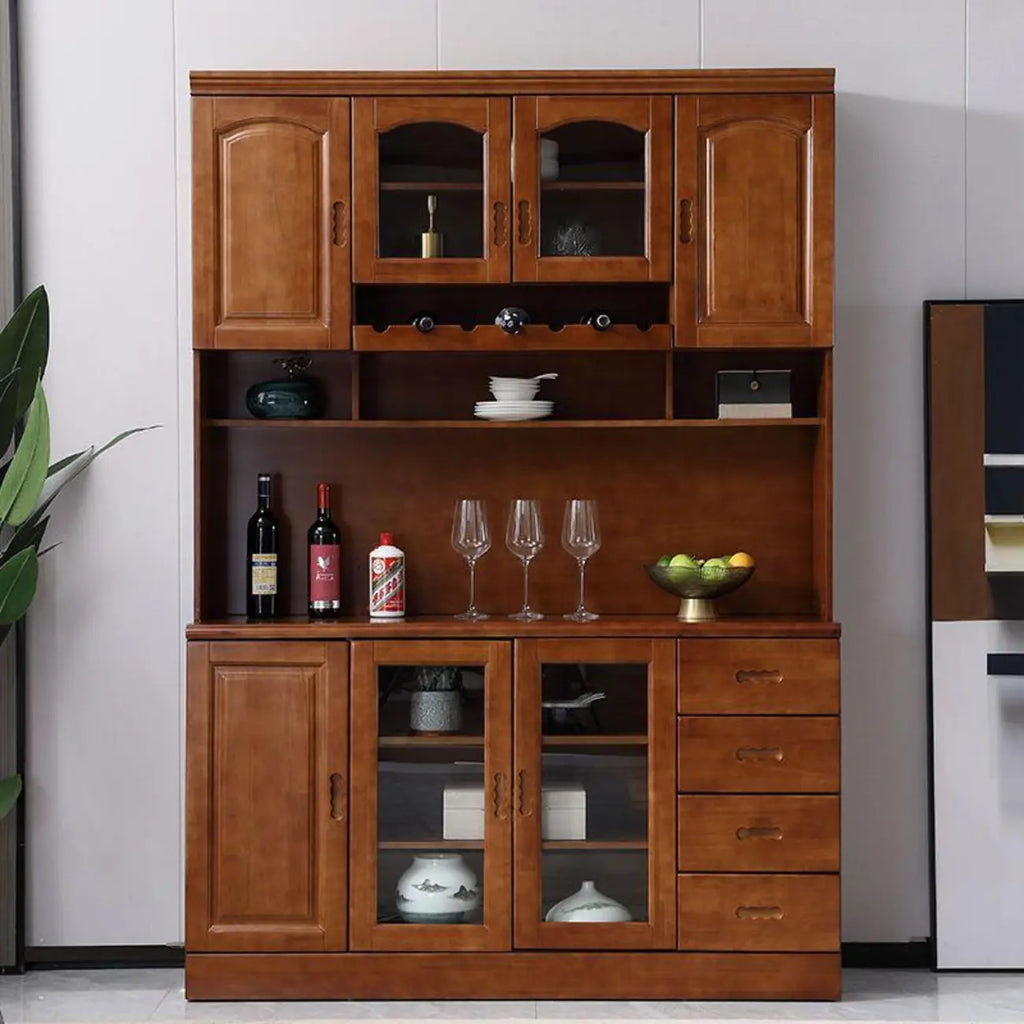 Kitchen Wooden White Cabinet Sideboard Built-in Wine Rack