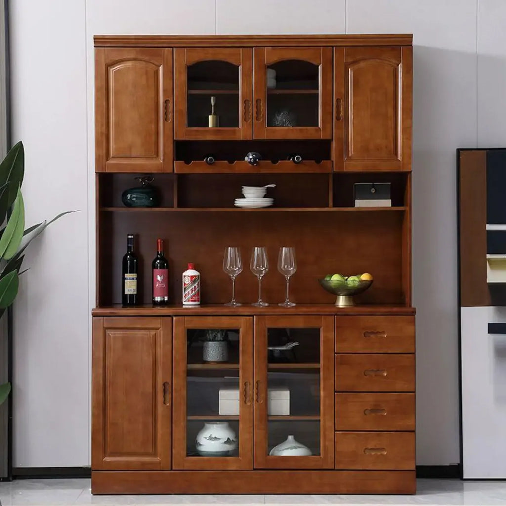 Kitchen Wooden White Cabinet Sideboard Built-in Wine Rack
