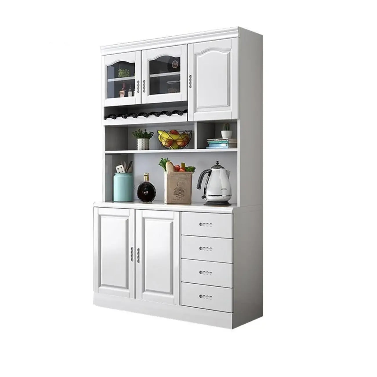 Kitchen Wooden White Cabinet Sideboard Built-in Wine Rack