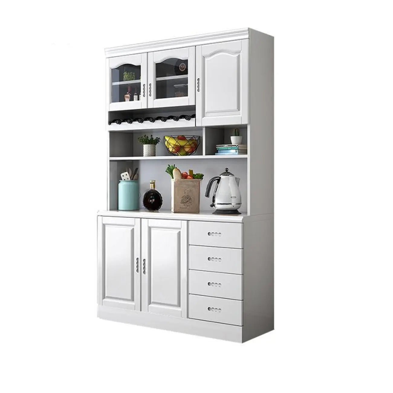 Kitchen Wooden White Cabinet Sideboard Built-in Wine Rack