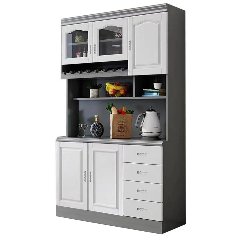 Kitchen Wooden White Cabinet Sideboard Built-in Wine Rack