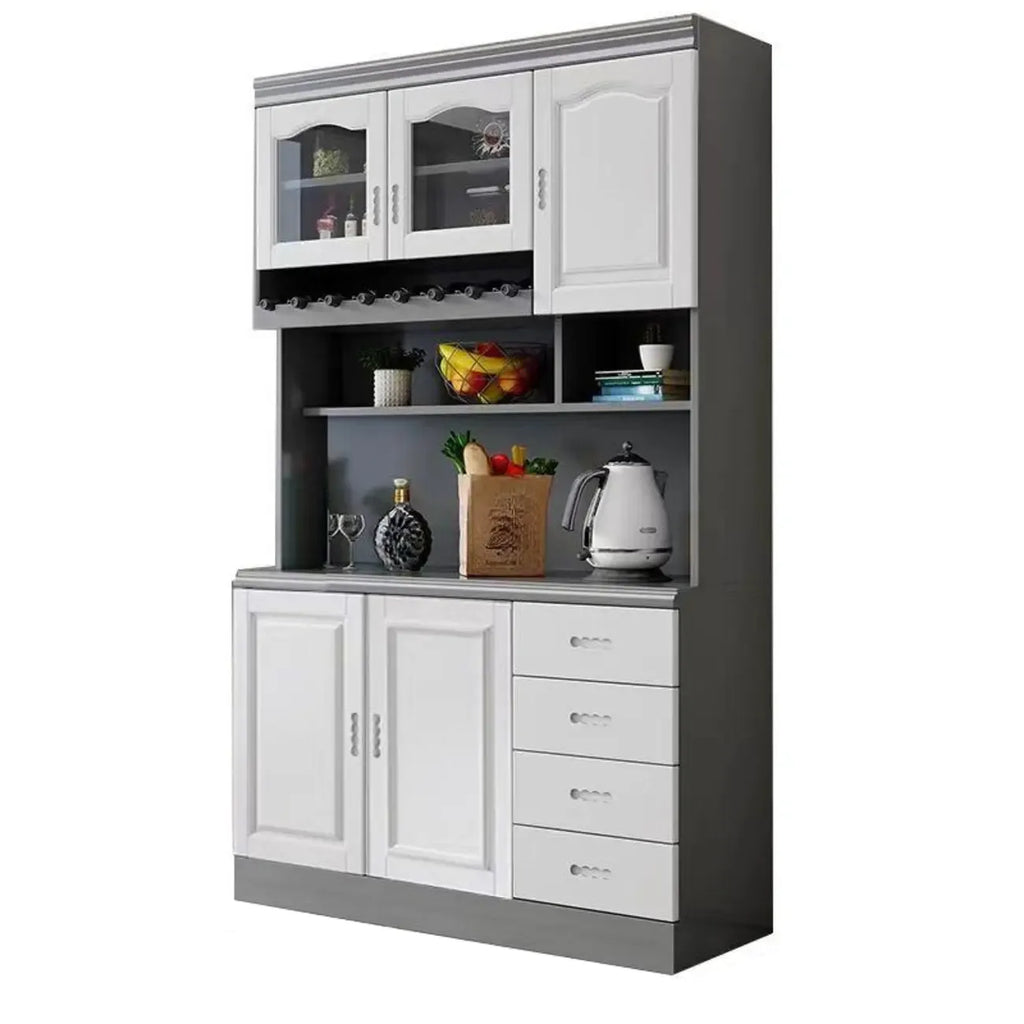 Kitchen Wooden White Cabinet Sideboard Built-in Wine Rack